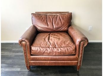 Brown Leather Henredon Club Chair With Brass Nail Head Detail