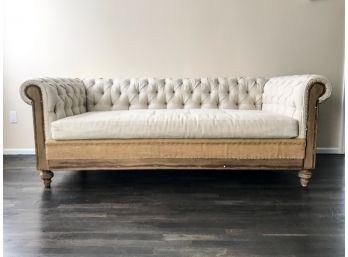 Restoration Hardware Chesterfield In Sand Linen With Burlap And Wood