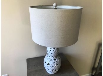 White Ceramic Lamp With Sand Fabric Shade