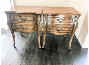 Pair Of Vintage Wood Bedside Tables With Metal Pulls