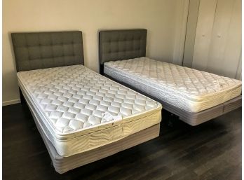Pair Of Grey Twin Tufted Beds