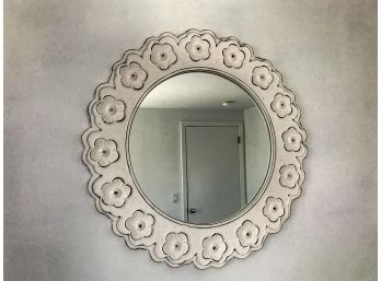 White Painted Wood Flower Mirror