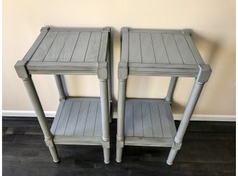 Pair Of Grey Wood Tables With 2 Shelves