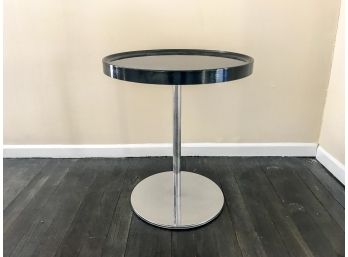 Italian Black Lacquer Side Table With Chrome Base
