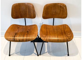 Pair Of  Original Eames Molded Plywood DCM Dining Chair With Metal Base - Feet Not Original