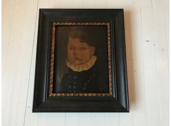 Framed Portrait Of Boy With White Collar - Black Frame With Gold