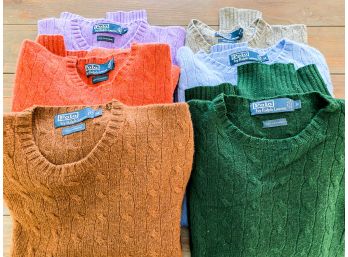 Lot Of 6 Mens Medium Ralph Lauren Cable Knit Cashmere Sweaters - Assorted Colors