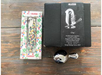 Lot Of Alessi - Parrot Corkscrew, Beaver Pencil Sharpener, Bird Paperclip Holder (Chip)