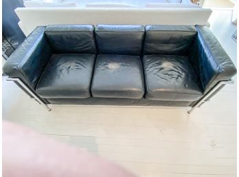 **Amended Listing** Le Corbousier Leather Sofa In Black Leather With Stainless Steel Frame