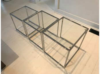 Set Of 3 Glass And Chrome Tables - Various Sizes - Used As Coffee Table