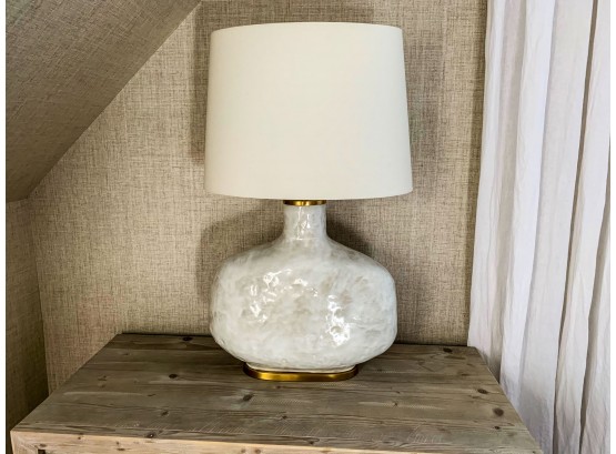 Visual Comfort Kelly Wearstler Beton Large Table Lamp - Antiqued White Ceramic With Linen Shade