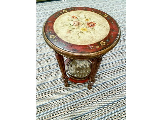 Painted Floral Round Side Table With 2 Tiers