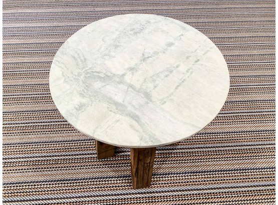 Anthropologie Marble Topped Side Table With Reclaimed Wood Base