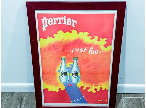 Villemot Perrier C'est Fou Poster In Cherry Wood Frame