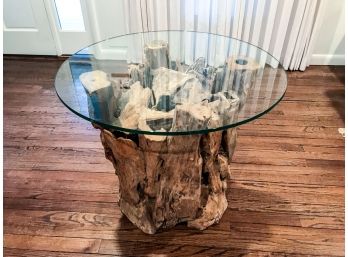Driftwood Side Table With Glass Top