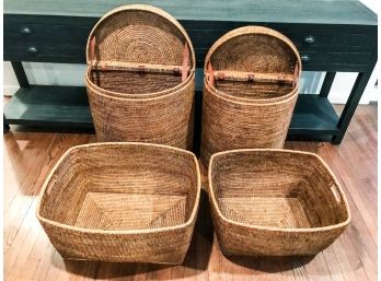 Set Of 2 Hampers And 2 Large Baskets - Brown Woven