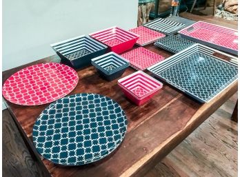 Set Of Red And White And Blue And White Coordinating Melamine Wear - Perfect For Poolside