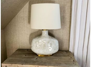 Visual Comfort Kelly Wearstler Beton Large Table Lamp - Antiqued White Ceramic With Linen Shade
