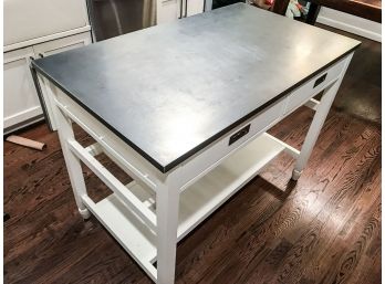 Crate And Barrel White Kitchen Island With Stainless Steel Metal Top