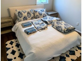 CB2 White Facade Queen Fabric Bed - Includes Mattress