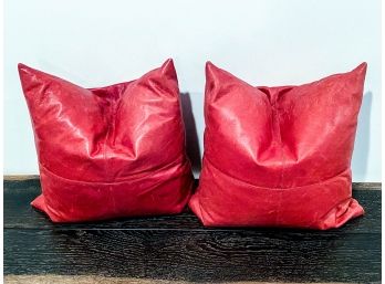 Pair Of Pottery Barn Red Leather Pillows