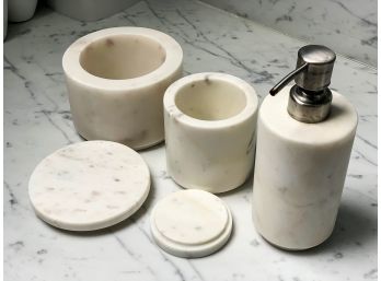 Crate And Barrel Graydon Canister Set And Soap Dish - Marble