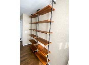 Pair Of CB2 Helix Bookcases Acacia - Walnut Wood And Metal