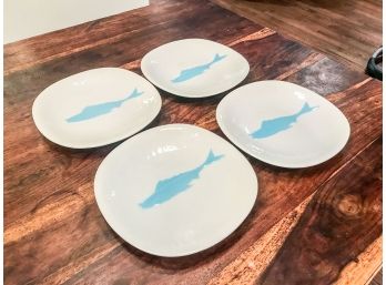 Set Of 4 Fish Themed Plates - White