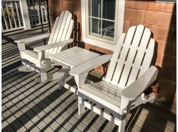Set Of White Adirondack Chairs (1 Rocker 1 Chair) With White Side Table