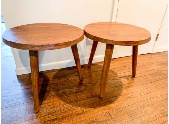 Pair Crate And Barrel Round 3 Leg Side Tables
