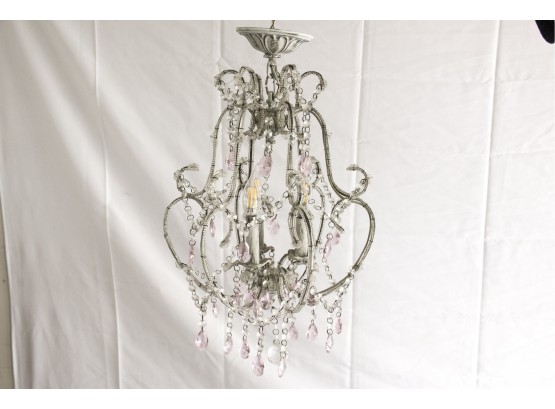 Small Bright Pink & Clear Crystal Chandelier