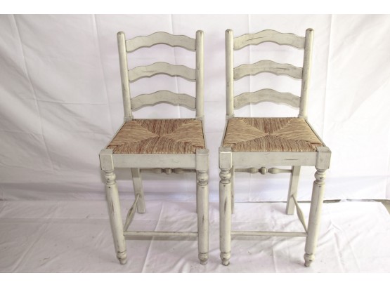 Pair Of Ladder Back Wooden Counter Height Chairs