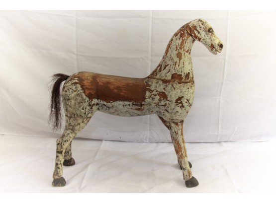 Antique Wooden Horse With Real Horse Hair Tail
