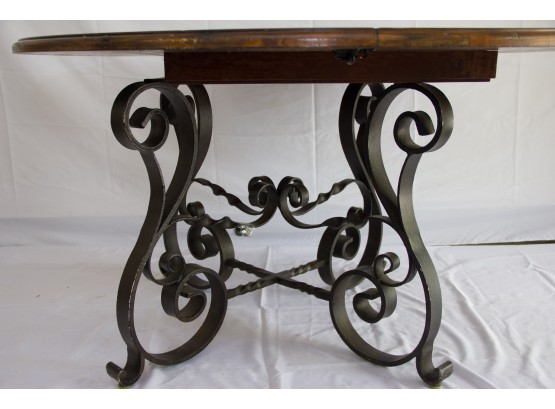 Round/Ellipse Wood Dining Table With Leaf And Wrought Iron Base
