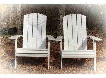 Pair Of White Wood Pottery Barn Adirondack Chairs