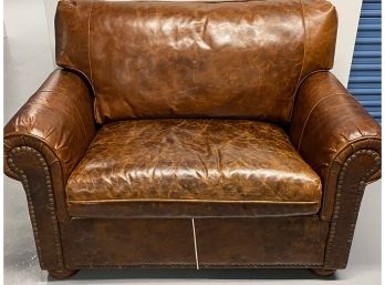 Pair Of Leather, Twin-Sleeper, Loveseats With Ottomans
