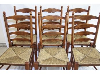 Set Of Eight Wooden Ladder Back Dining Chairs
