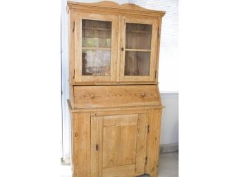Antique Pine Cabinet With Shelves For Display Storage