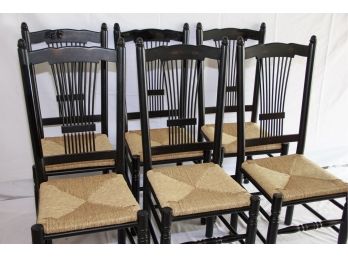 Lot Of 10 Black Dining Chairs - Sheaf And Ladder Back