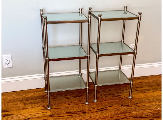 Pair Of Stainless And Glass Tables  - 3 Tiers - Used In Bathrooms