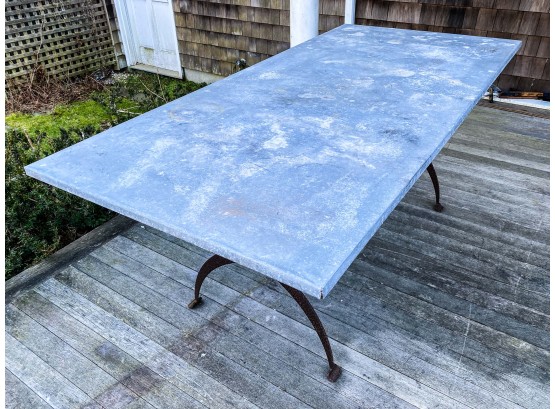 Metal Top Rectangular Outdoor Dining Table On Iron Base