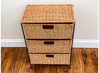 3 Drawer Wicker And Wrought Iron Side Table