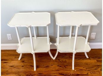 Pair Of White Painted Side Tables 2 Tiers  - Distressed