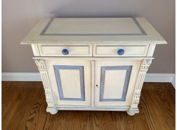 Cream And Blue Painted Wood Dresser - Missing Key