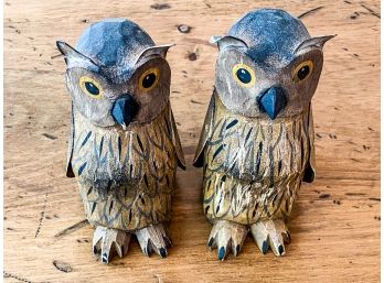 Pair Of Decorative Palacek Metal Painted Owls