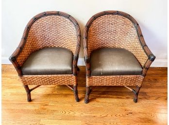 Pair Of Palacek Armchairs With Attached Brown Seats (seats Need New Fabric)