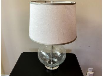 Glass Bubble Table Lamp With Lucite Base - White Shade With Silver Trim