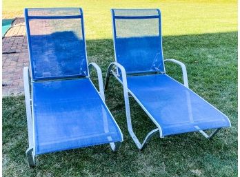 Pair Of Telescope Lounge Chairs - Blue Mesh