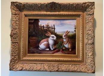 Rabbits Eating Carrots - Signed Leo Guston - Print On Canvas
