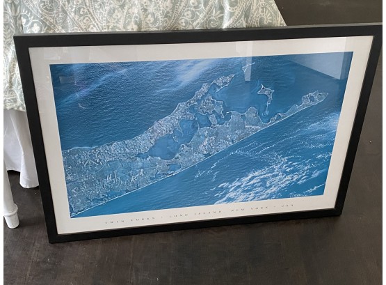 Framed Twin Forks Long Island Aerial Photograph